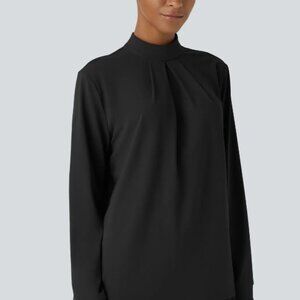 Halara womens stand collar button back long sleeve work blouse